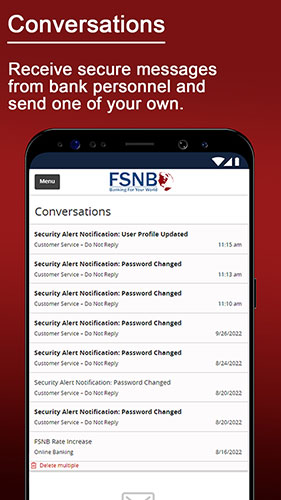 Conversations: Receive secure messages from bank personnel and send one of your own.